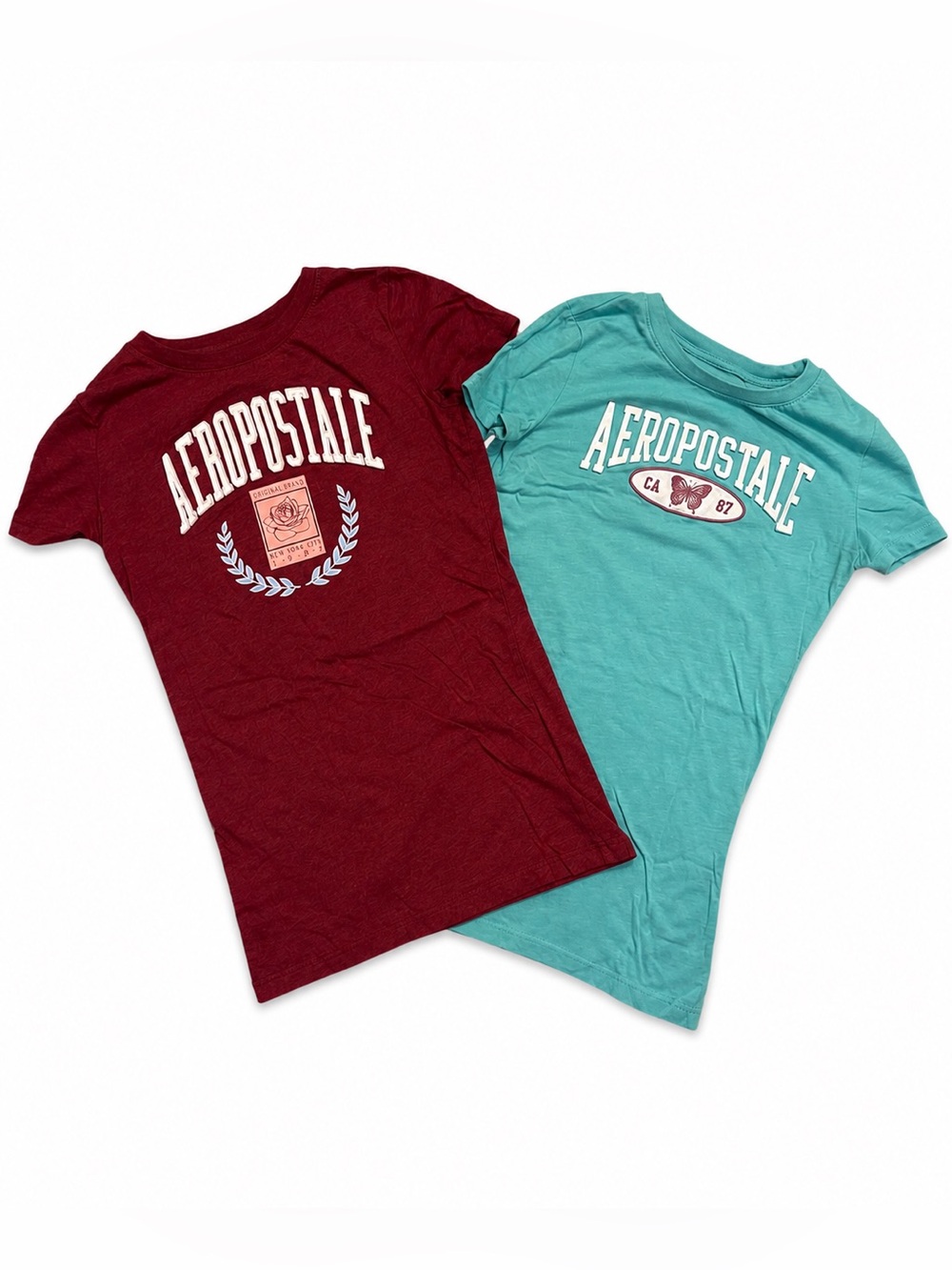 Aeropostale Graphic Tee Bundle XS Burgundy & Turquoise Logo T-Shirts
